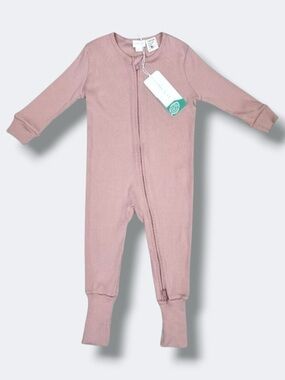 Jamie Kay Frankie One Piece 1Y Dusty Rose Ribbed Organic Cotton Modal Zip New